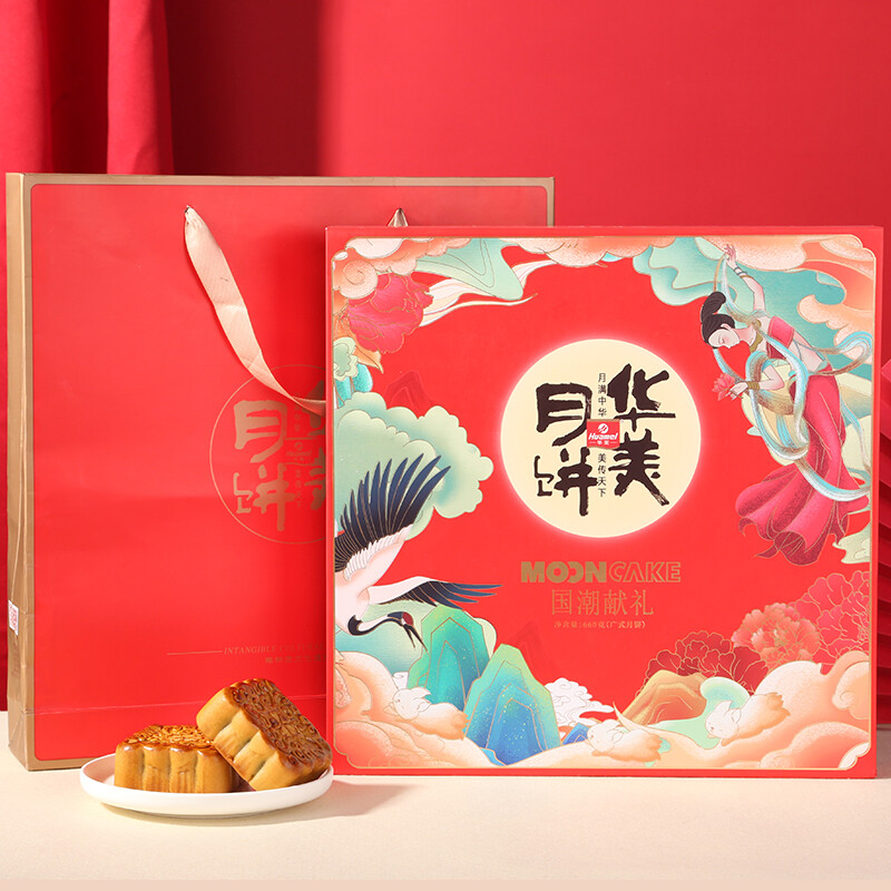 Huamei 華美 國(guó)潮獻(xiàn)禮 廣式月餅 10餅8味 660g 禮盒裝包裝禮盒產(chǎn)品包裝創(chuàng)意設(shè)計(jì)欣賞(圖3)