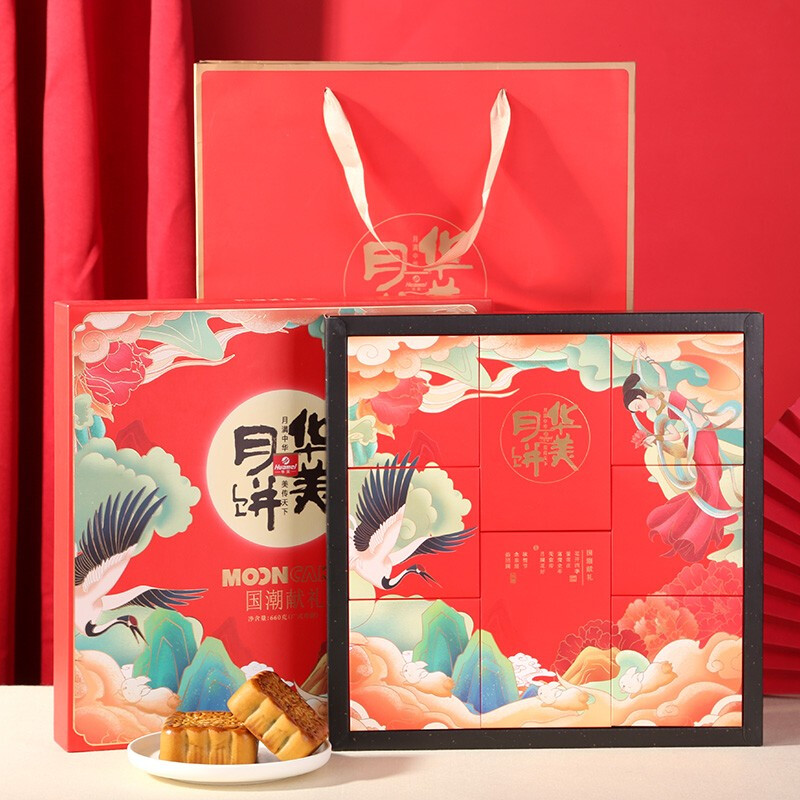 Huamei 華美 國(guó)潮獻(xiàn)禮 廣式月餅 10餅8味 660g 禮盒裝包裝禮盒產(chǎn)品包裝創(chuàng)意設(shè)計(jì)欣賞(圖4)