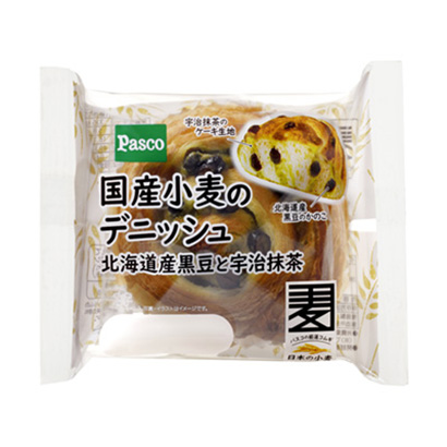 國(guó)產(chǎn)小麥的丹麥酥皮北海道產(chǎn)黑豆和宇治抹茶敷島制面包面包麥片類包裝設(shè)計(jì)(圖1)